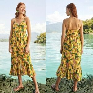 Farm Rio Fresh Lemons Ruffle Midi Dress